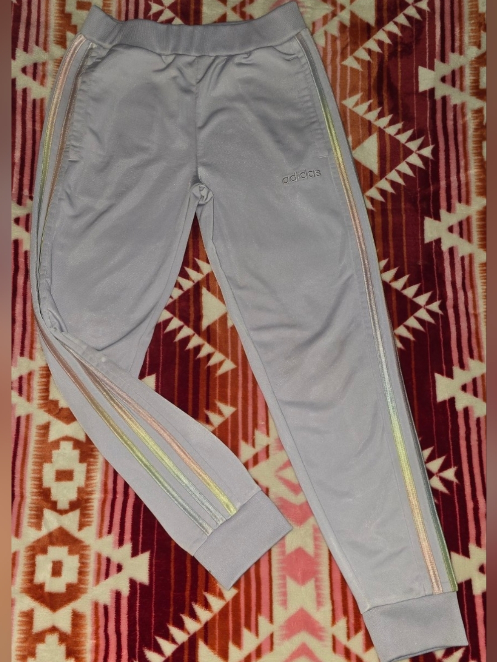 Adidas Joggers Gray Iridescent Stripe Track Pants Girls Small 7 8